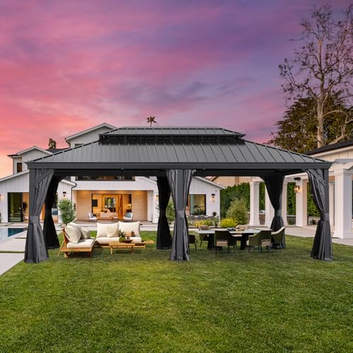 Domi 12x20FT Outdoor Gazebo, Hardtop Gazebo with Galvanized Steel Double