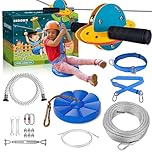 ZEROMX Zip Line Kit for Kids and Adults Outdoor, UFO Trolley 75/100/120/150ft Zipline for Backyard, Up to 350 Lbs, Included Swing Seat, Ziplines Spring Brake and Safety Harness