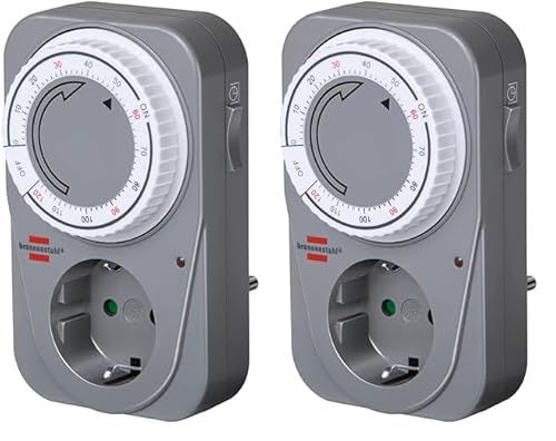 Brennenstuhl Countdown Timer MC 120, mechanische Timer-Steckdose (Timer für Steckdose mit Countdown Funktion und erhöhtem Berührungsschutz) grau (Packung mit 2)