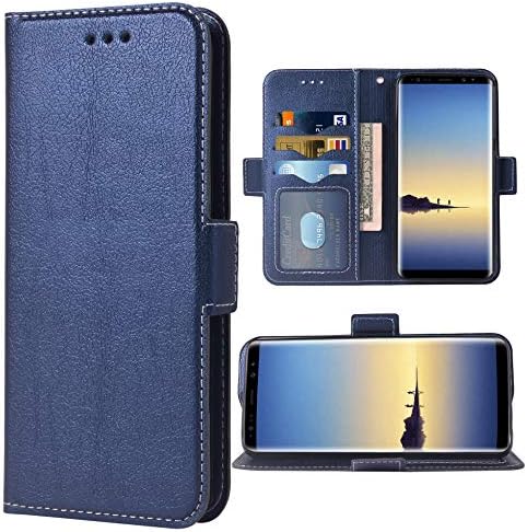 Phone Case for Samsung Galaxy Note 8 Folio Flip Wallet Case,PU Leather Credit Card Holder Slots Heavy Duty Full Body Protection Kickstand Protective Phone Cover Note8 SM N950 Women Dark Blue
