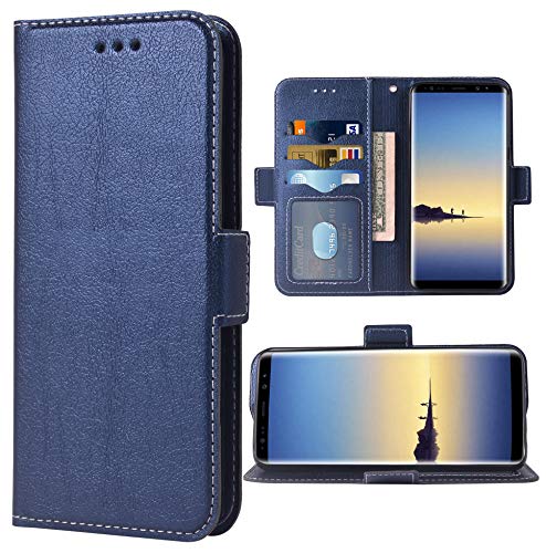 Phone Case For Samsung Galaxy Note 8 Folio Flip Wallet Case,Pu Leather Credit Card Holder Slots Heavy Duty Full Body Protection Kickstand Protective Phone Cover Note8 Sm N950 Women Dark Blue #TOP17