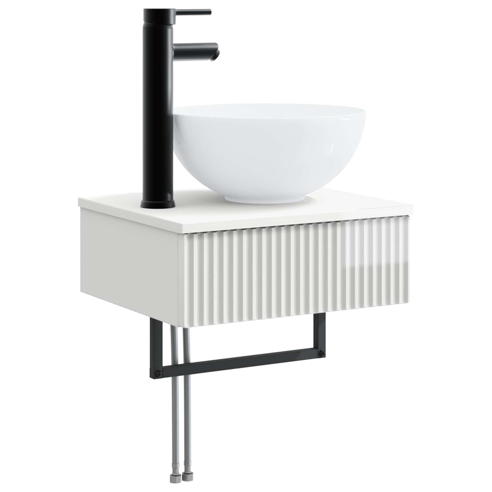 Lavabo de pared de color blanco brillante, 40 x 35 x 39 cm, moderno inodoro de invitados de madera, para ahorrar espacio, para baño pequeño, incluye accesorios