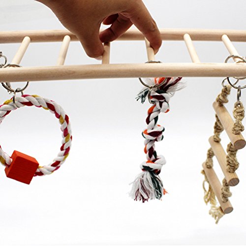 Bird Toys Set Wood Climbing Ladder Bridge Swing 4-Pieces for Parrot Parakeet Cockatiel Conure Cockatoo African Grey Macaw Eclectus Amazon Budgie Lovebird Finch Canary Cage Stand Perch