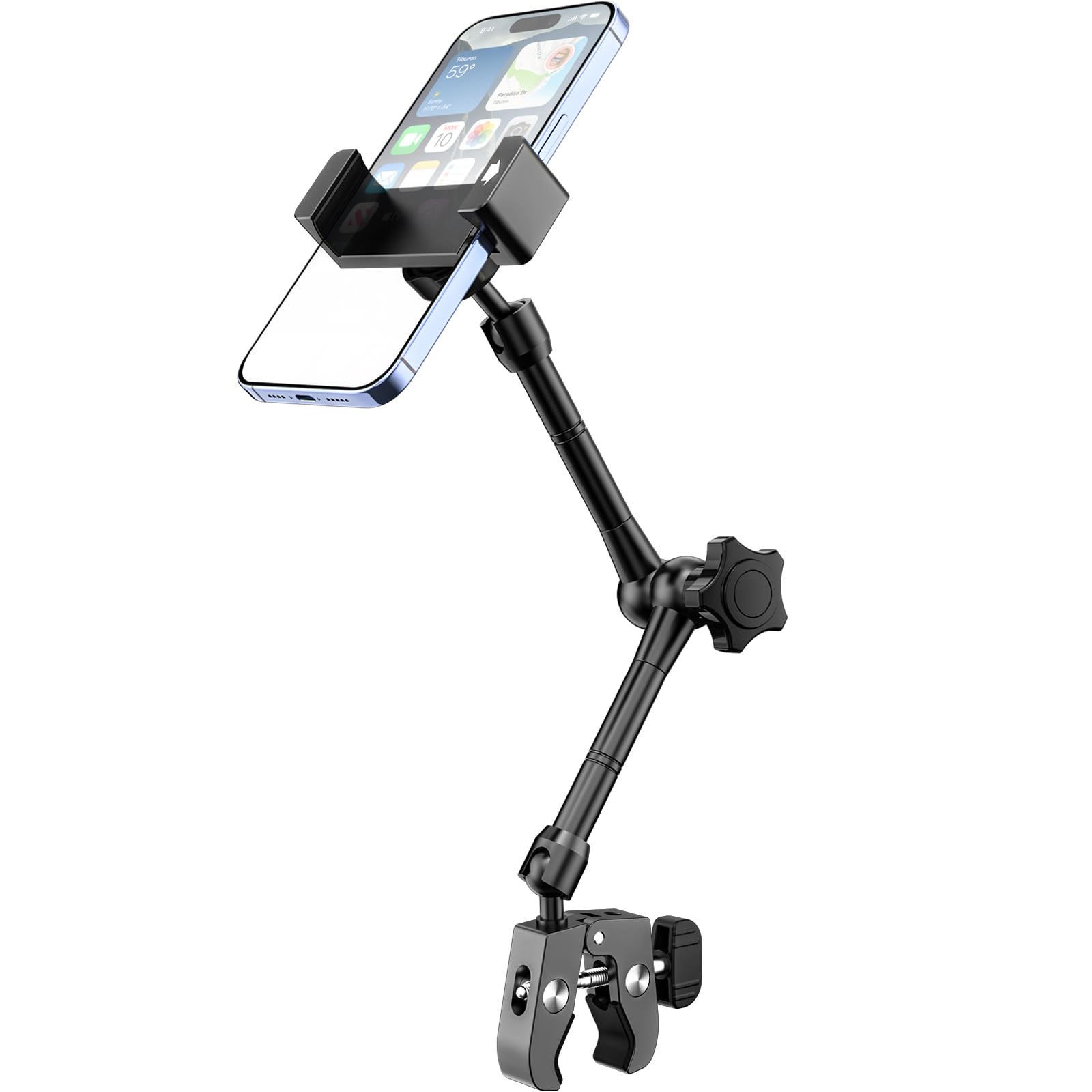 Support Téléphone pour Poussette, [Robuste Tout en Métal] Support Telephone Tapis de Course/Bateau, Rotation à 360° Porte Smartphone Guidon pour iPhone 16/15/14/13/12 Pro Max, Galaxy, 4-7"