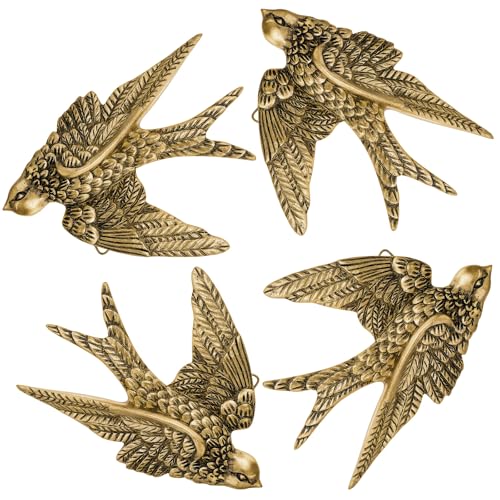 4 Pcs Vintage Bird Wall Sculpture Decor Art 4.7 Inch