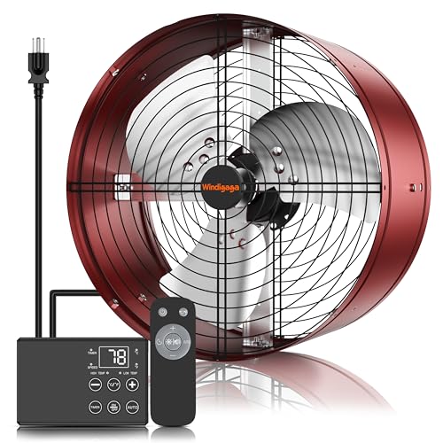 Windigaga 15'' Gable Vent Fan with Thermostat & Remote Control, 1800 CFM Attic Fan, 70 Watts, Up to 2500 Sq Ft, 3 Speeds, 18-Hour Timer, Plug & Play, Auto On/Off Based on Temperature