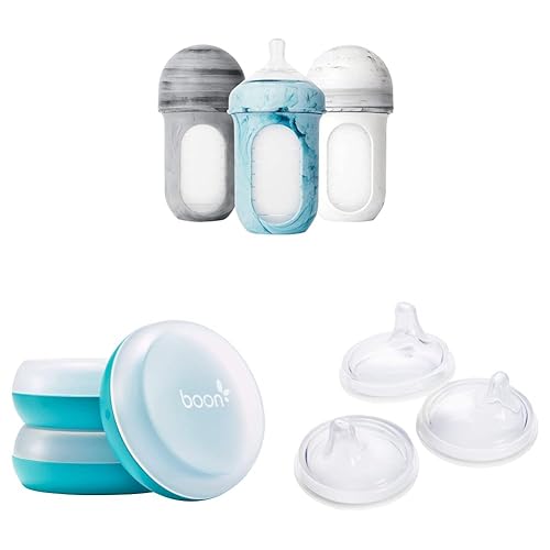 Boon NURSH - Biberones de silicona reutilizables y bollos de almacenamiento de enfermería y tapa de taza de silicona NURSH, 6 meses en adelante