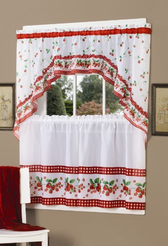 Achim Home Furnishings Strawberry Tier and Swag Set, 57-Inch by 36-Inch, Red