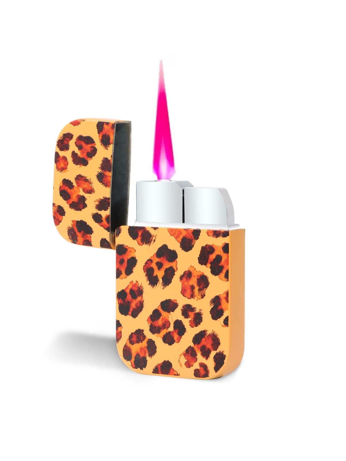 Leopard Print Torch Lighter Windproof Jet Pink Flame Lighter Cool Refillable Butane Lighters Small Pocket Lighter Funny Cute