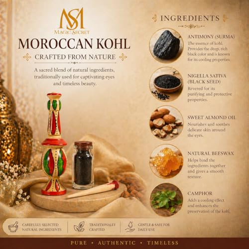 Image of MS MAGIC SECRET Moroccan Kohl Kajal - 100% Natural Herbal Eye Kohl, Smudge-Proof Long Lasting, Traditional Arabic Surma for Dark Intense Eyes (Chemical-Free, Handcrafted) 5g