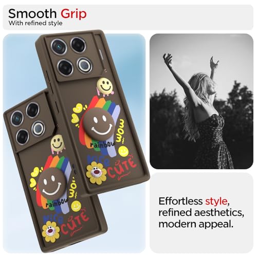 Image of Pikkme Back Cover for Infinix GT 20 Pro 5G | Soft Silicone| Cute Rainbow Smile & 3D Cartoon Flower Design | Shockproof Raised Camera Protection Bumper Case (Brown)