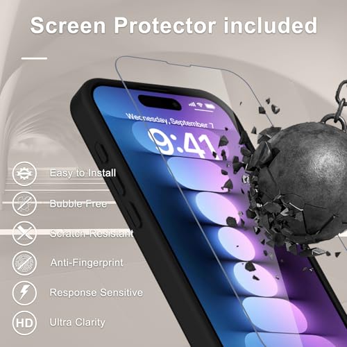 Image of YENAPOON for iPhone 15 Pro Max Case, Matte Magnetic Phone Cover [with 1 Screen Protector] [Support for MagSafe] [Shockproof Military Grade Protection] Translucent Frosted Back, Black