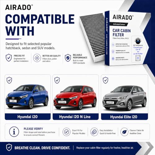 Image of Car Cabin Air Filter with Activated Carbon | AC Filter for i-20, I-20 Nline, i-20 Elite PM2.5 Dust Protection | Easy DIY Installation | Pack of 1 | Car Cabin Air Filter with Activated Carbon