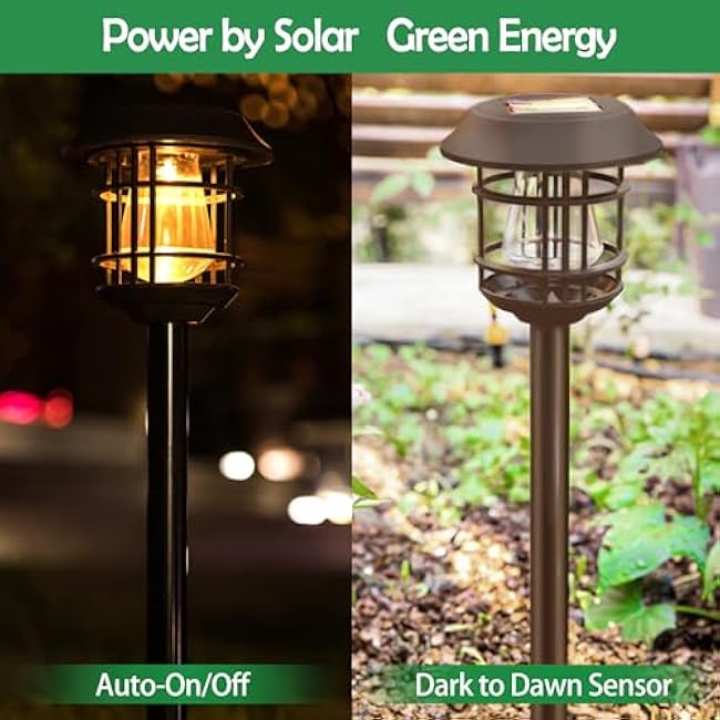 Solar Pathway Lights 8PK Outdoor Garden Yard Lights Waterproof Auto-on/Off Landscape for Lawn Patio Walkway Warm Light (Brown), PTH-080