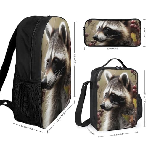 3 Piece Backpack for Women Men Lightweight Causal Daypack Shoulder Bag Set with Insulated Lunch Bag And Pencil Case Organizers Animals on Tree2