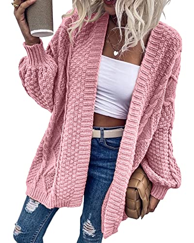 Image of Dyexces Womens Oversized Cable Knit Long Sleeve Lantern Cardigan Sweaters