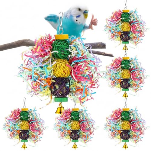 Tasdurian 6 Pcs Bird Toy Parrot Chew Toy for Large Birds Rattan Ball Crinkle Paper Bird Shredding Toys Parrots Cage Accessories with Bell for African g Parrots Cockatoos Macaws Small Medium Parrot - image 8