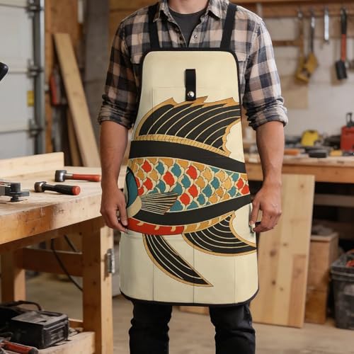 Delantal de trabajo con bolsillo y diseño peces para hombre y mujer miniatura 5