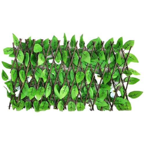 Panneau de treillis de jardin extensible, clôture de lierre artificiel, haie télescopique, feuille en plastique, plantes vertes (orchidée blanche)