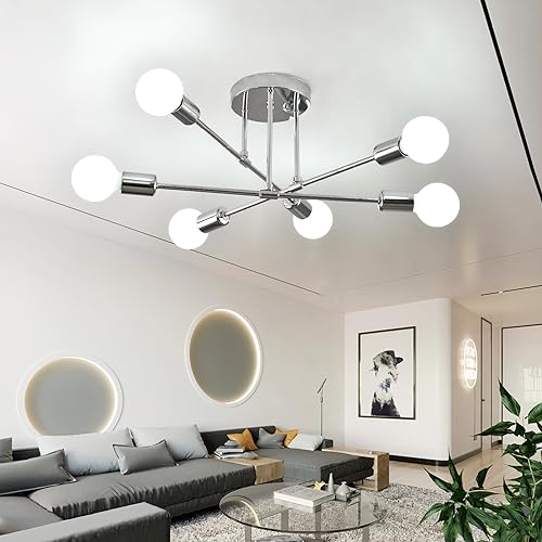 Modern Chandelier Light Fixtures, 6 Lights Modern Semi Flush Mount Ceiling Light, Pendant Lighting for Living Room Bedroom Dining Room Kitchen Office