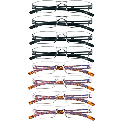 Image of 8 Pack Reading Glasses, Blue Light Blocking Computer Reading Glasses for Women and Men, Lightweight Readers (4 Black+4 Tortoise,+1.75Magnification)