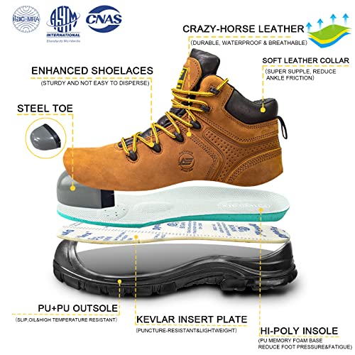 6" Steel Toe Work Boots for Men Waterproof Durable Crazy-Horse Non Slip Industrial and Construction Safety Footwear Mens Work Boots3