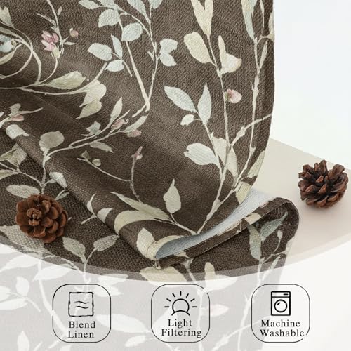 Image of Chyhomenyc Light Filtering 84 Inch Window Curtains - Linen Blend Floral Printed Curtains Drapes for Living Room, Soft Farmhouse Curtain for Bedroom, 52Wx84L Inch, 2 Panels, Chocolate