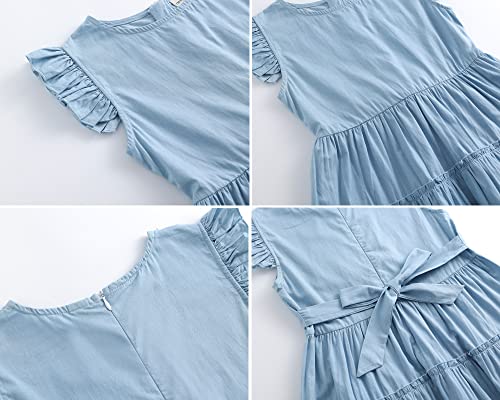 J.esterguard Girls Denim Dresses Flutter Sleeve A-Line Ruffle Casual Dresses, Fit 10-12 Years Party Dresses For Girls1641-6-5 Blue #TOP5