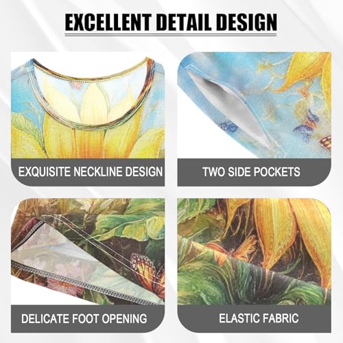 ALAZA Sunflower Butterfly Leaf Blossom Pajamas Set Short Sleeve Cotton Sleepwear Summer Pjs 2 Piece 5-14Y4