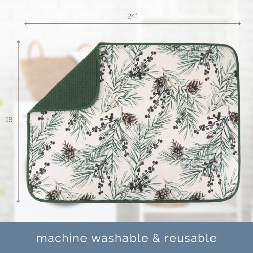 Image of S&T INC. Dish Drying Mat, 18 inch x 24 inch, XL, Green Pinecones