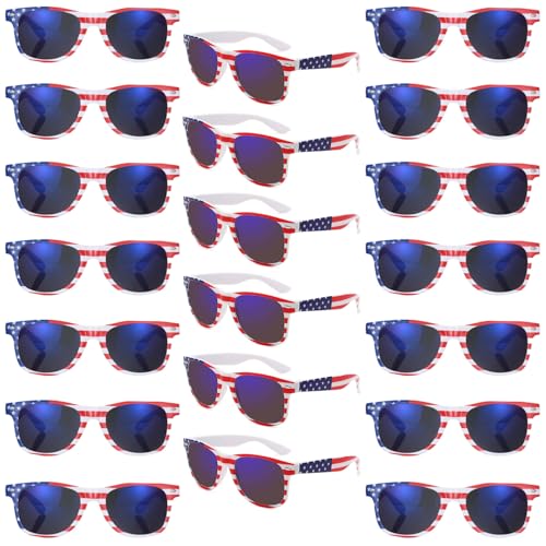 20 Pack Bulk American Flag Sunglasses Classic Patriot 4th of July Independence Day Party Supplies