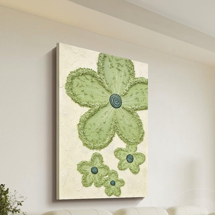 Tableau fleurs vertes pour salon élégant et grand format abstrait SIOARCOURT