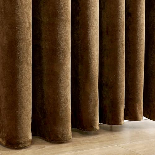 Dchola Gold Brown Velvet Room Darkening Drapes, W52xL96, 2 Panels, Thermal Insulated Curtains
