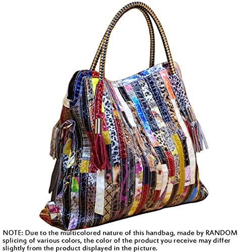 Bolso satchel tote grande de cuero multicolor para mujer miniatura 5