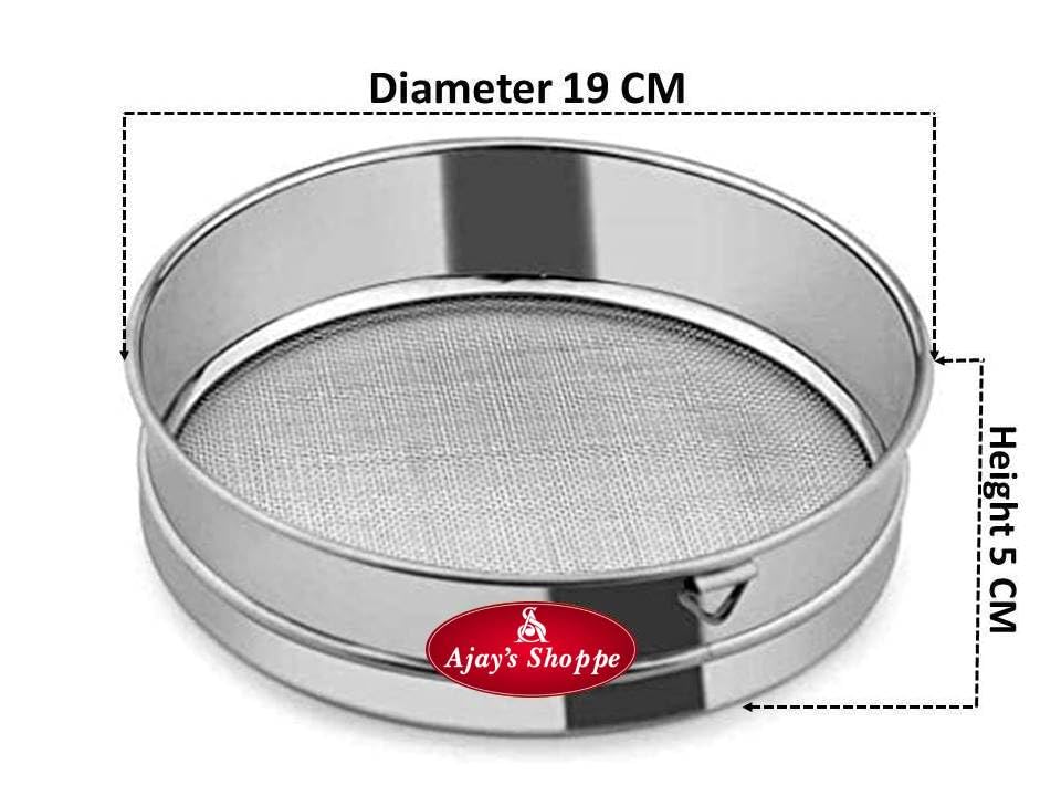 Image of Ajay's Shoppe 19 CM Stainless Steel Atta Chalni | Fine Mesh Flour Sieve | 5 CM Deep Flour Strainer for Wheat, Maida & Besan