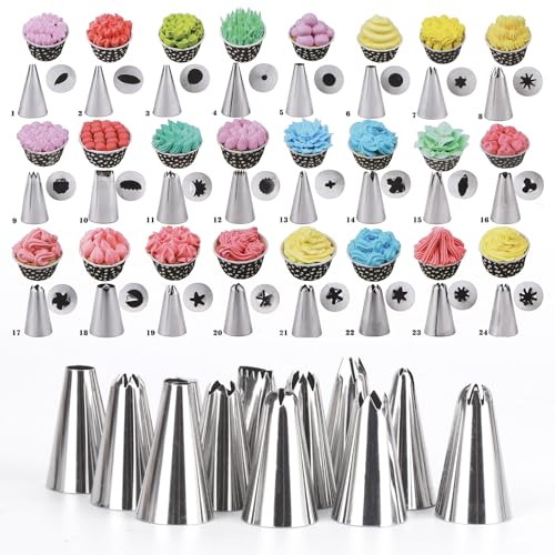 200 Pcs 12 Inch Piping Bags & 24 Tips Set, Cake Decorating Kit with Frosting Tips | Anti-Burst Pastry Bag, Scrapers & Couplers for Baking, Cupcakes, Cookies