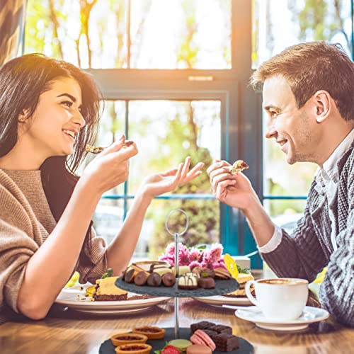 Foto von Relaxdays Etagere, 2 Etagen, Schiefer, Kuchen, Snacks, Obst, Metallgriff, Servierständer, HxD 23x25 cm, anthrazit/silber, 1 Stück