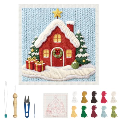 Image of BEUNITONE Punch Needle Kit for Beginners Adults, Christmas Snowhouse Design
