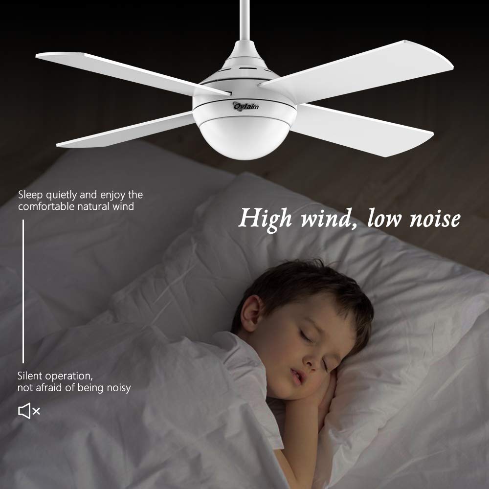 Ovlaim Ventilatore da Soffitto da 122 cm con Led Luce (3 colori) e Telecomando (6 velocità), motore DC a silenzioso e risparmio energetico, adatto per l'estate e l'inverno - Bianco