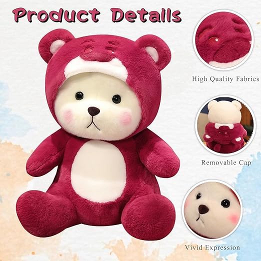 Image of ZEXSAZONE Toy Cute I Love You Teddy Colored Huggable Bear Hoodie | 30 cm | Plushie Soft Toys for Kids | Plush Soft Toys for Baby Boys and Girls Kids - Teddy | Best Valentine Gift (RED)