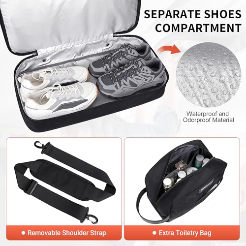WITZMAN Travel Duffle Bags for Men Weekender Bags with Toiletry Bag Sets Carry On Overnight Bag 55L （B696 Black）4