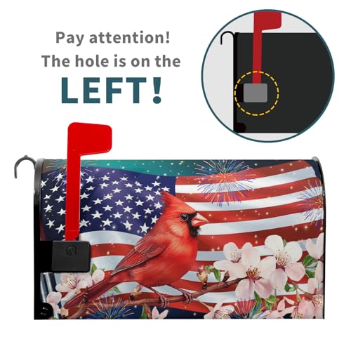 Image of July 4th America Flag Patriotic Mailbox Covers Magnetic Standard Size 21 inchx18 inch Summer Floral Bird Mail Box Wraps USA Memorial Day Post Letter Box Covers Home Garden Yard Decor for Independece Day