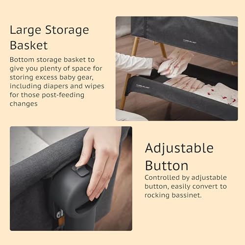 Image of LOOK MAMA 3 in 1 Baby Cot, Palna, Bedside Bed, Rocking Cradle, Baby Bed for Newborn with Adjustable Height, Portable Baby Crib, Breathable Mesh, Easy-Fold Design, Ideal for Infants and Toddlers