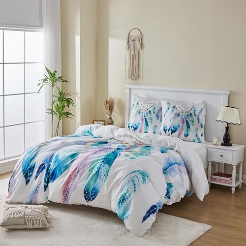 MUSOLEI USOLEI Housse de Couette 200x200 Parure de Lit 200x200 Attrape rêve en Microfibre 3D Motif Imprimé Housse de Couette 2 Personnes Adulte avec 2 Taies...