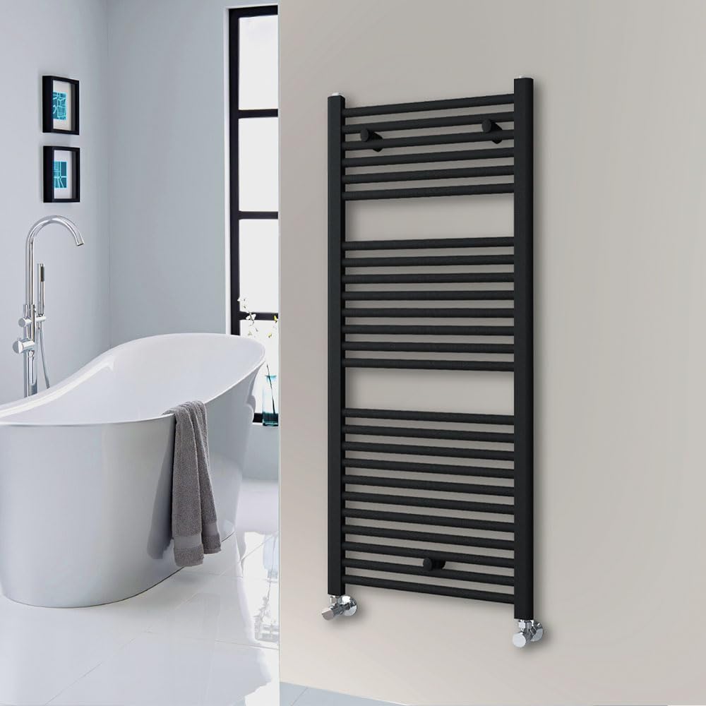 Kibath Toallero Radiador Secatoallas 120 cm x 50 cm circuito calefacción acabado negro mate fabricado en acero - No eléctrico