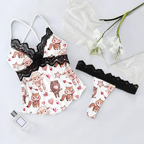 Briskorry Sexy ondergoed voor dames, lingerie, jarretelset, pyjamaset, korte pyjama met shorts, V-hals, kanten bekleding… - Afbeelding 5