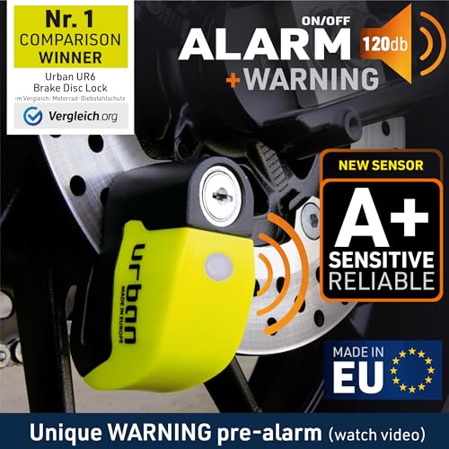 Image of URBAN UR6 Hi-Tech Motorcycle Disc Lock with Smart Alarm | Best Value | 120dB, LED, Warning, A+ Sensitivity, Truly Waterproof, Long-Life CR2 Battery, Carried Locked, Bike Anti Theft Wheel Brake Locks