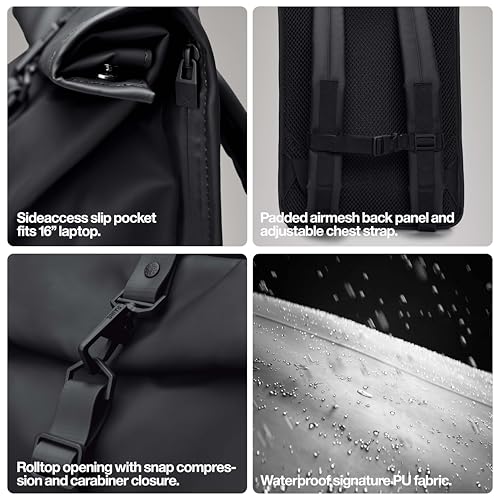 Image of RAINS Rolltop Rucksack - Waterproof Backpack with Chest Strap, Standard