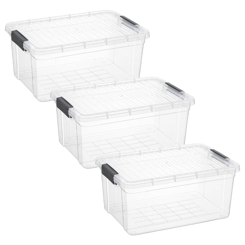 Superio Storage Bins with Lids, Clear Plastic Containers for Organizing, Stackable Totes, BPA Free, Odor Free, Organizer Boxes for Home, and Dorm (3 Pack, 36 Qt)