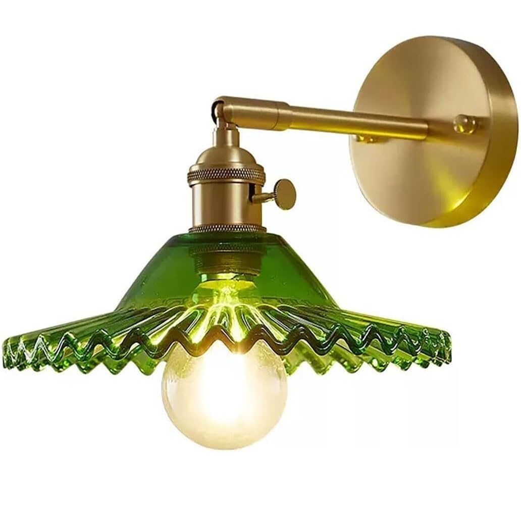 HPTHLY Vintage Green Glass Wall Sconces Nordic Brushed Brass Wall Light Fixtures Hardwired Rustic Farmhouse Adjustable Arm Flower Wall Mounted Lamp For Bedr